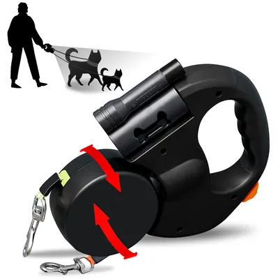 Image de Laisse double pour chien avec lumière LED - Rétractable pour 2 chiens
