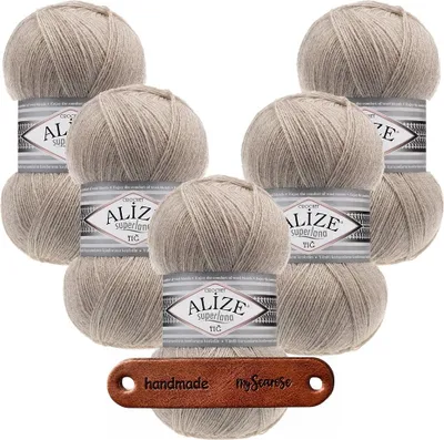 Produktbild von 5 x ALIZE Superlana Tig 207 Light Brown Melange mit Label