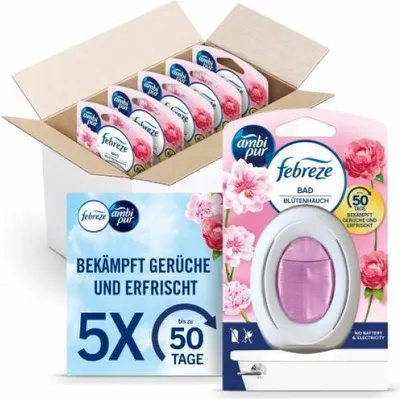 Produktbild von Febreze Bad Lufterfrischer, Kontinuierliche Geruchsbekämpfung Und -verhinderung, Blütenhauch 5 Stück