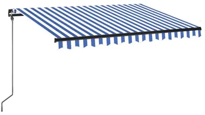Productafbeelding van vidaXL Markies, handmatig uitrolbaar met LED-verlichting, 350x250 cm, blauw en wit