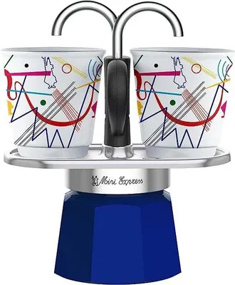Produktbild von Espressokocher Set Bialetti Mini-Express Kandinsky, 100 ml, Inox/Blau, mit 2 Tassen