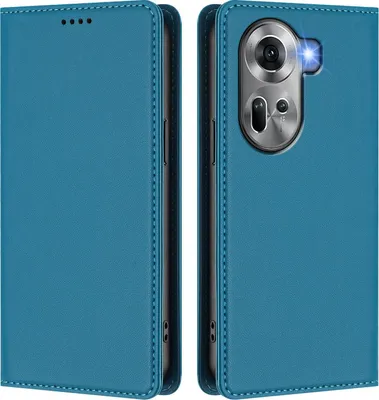 Produktbild von Handyhülle für Oppo Reno11 5G, Kunstleder Klapphülle Stoßfeste Magnetische Hülle mit Ständer Blau
