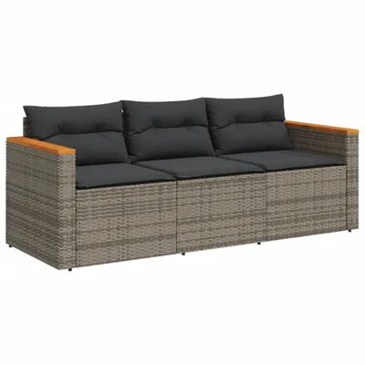 Immagine prodotto di Divano da Giardino con Cuscini 3 Posti Grigio in Polyrattan