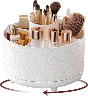 Imagen del producto de Organizador de maquillaje giratorio de 360°, con 5 compartimentos, ideal para brochas y lápices de maquillaje