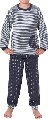 Produktbild von Mädchen Frottee Pyjama mit Bündchen, warmer Kinder Schlafanzug in toller Ringel-Optik ; Ringelmarine , 116