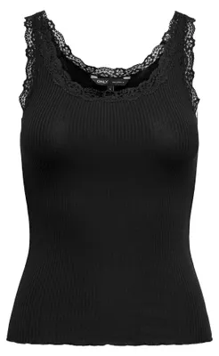 Immagine prodotto di Top da donna ONLY - ONLSARA SHARAI LIFEW TANK TOP, pizzo, a costine, scollo rotondo, cotone, nero, XS
