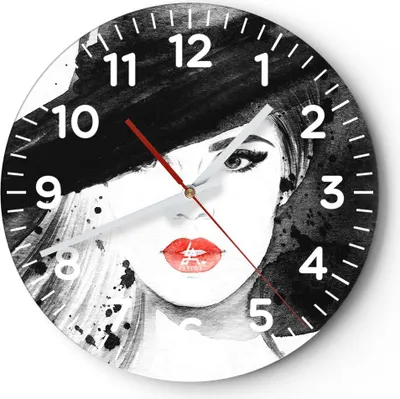 Produktbild von Wanduhr - Rund - Glasuhr - Frau Gesicht Lippen - 40x40cm - Schleichendes Uhrwerk - Lautlos - zum Aufhängen bereit - Dekoration Modern - Wanddekoration aus Glas - C4AR40x40-3916