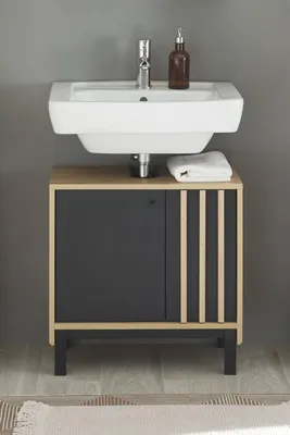 Produktbild von Waschbeckenunterschrank >Vassili< in Schwarz-Eiche Artisan Nachbildung