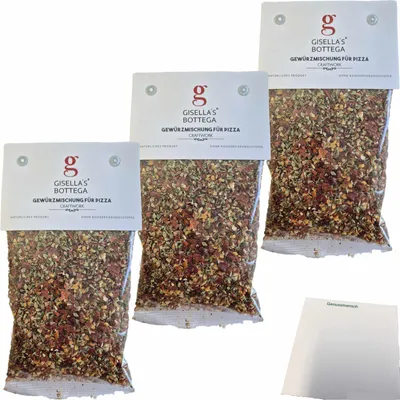 Produktbild von Gisellas Bottega Gewürzmischung für Pizza 3er Pack (3x50g Packung) + usy Block
