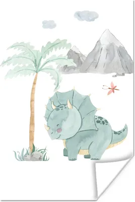 Produktbild von MuchoWow® Poster Kinderzimmer - Dinosaurier - Baum - Kinder - Kind 120x180 cm - Kunstposter