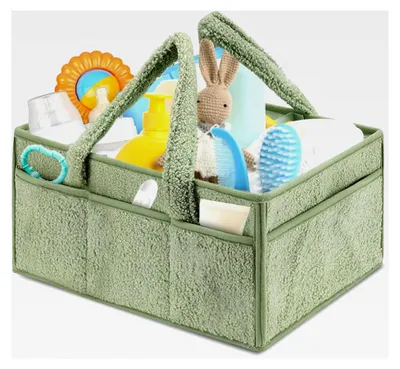 Produktbild von Wickel Organizer für Wickelutensilien, Wickeltasche Organizer, Wickeltisch Organizer, Wickelkorb, Windel Organizer, Wickelorganizer für Zuhause, Filztasche mit Fächern – Tragbar & Faltbar (Grün A)