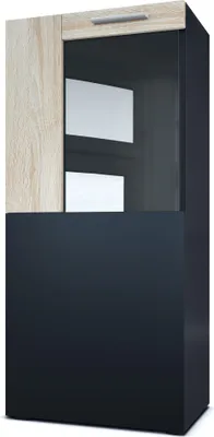 Produktbild von Vladon Stand-/Hänge Vitrine Movie, Schwarz matt/Eiche sägerau - Moderne Glasvitrine - (BxHxT): 50,5 x 111 x 32,5 cm