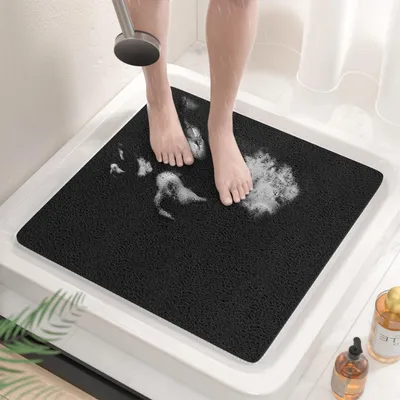 Zdjęcie produktu dla Mata pod prysznic antypoślizgowa, 53x53 cm, PVC, luffa, czarna, szybkoschnąca