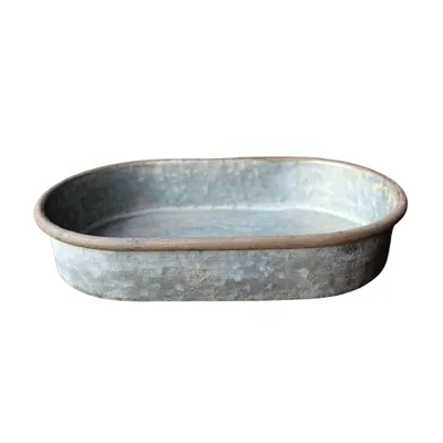 Produktbild von Vintage Zink Tablett oval mit authentischer Patina, 34,5 x 21,5 x 6,5 cm