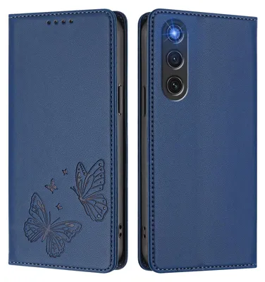 Produktbild von Lederhülle für ZTE nubia RedMagic 10 Air, Schmetterling Prägung Leder Brieftasche Schutzhülle mit Ständer Dunkelblau