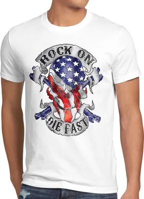 Produktbild von style3 USA Rock on Die Fast Herren T-Shirt Biker US flagge totenkopf