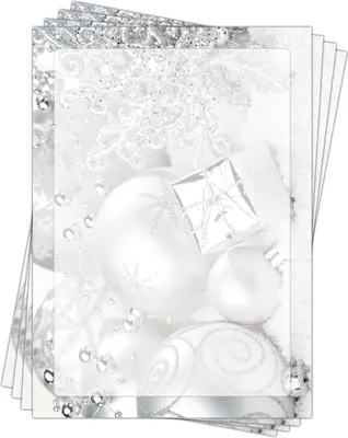Produktbild von Motivpapier Briefpapier (Weihnachten-5184, DIN A4, 100 Blatt) wunderschöne glänzende silberne Christbaumkugeln und Geschenke
