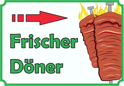 Produktbild von Frischer Döner Schild mit Pfeil rechts A1 Rückseite selbstklebend
