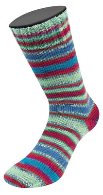 Produktbild von Lana Grossa - Meilenweit 100g Merino Extrafine Coccole 3801 jadegrün smaragd azurblau weiß dunkelrot bordeaux gestreift
