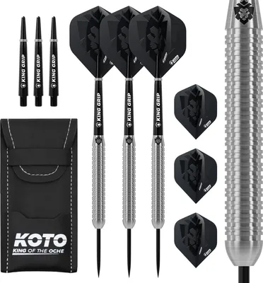 Produktbild von KOTO - Kingcontrol 90% Darts 32 G, Schwarz, Darts Set inkl. 3 Barrels,Flights + Shafts & Dartwallet, Fester Ringgrip