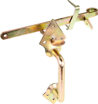 Produktbild von Alberts Klinken-Set | für Flechtzaun- und leichte Holztore | zum Anschrauben oder Einschlagen | galvanisch gelb verzinkt | Länge 260 mm