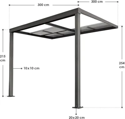 Produktbild von Juskys Terrassenüberdachung Jakarta 3x3 m mit Schiebedach - Terrassendach Aluminium - Doppelstegplatten - wetterfeste Überdachung mit UV-Schutz - Grau