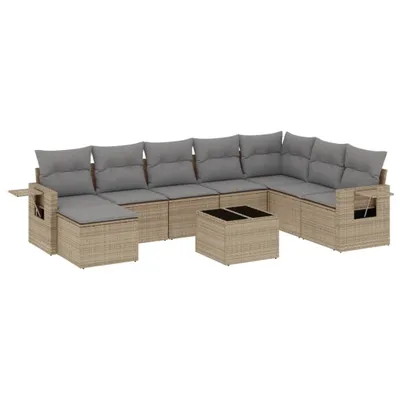 Produktbild von vidaXL 9-tlg. Garten-Sofagarnitur mit Kissen Beige Poly Rattan