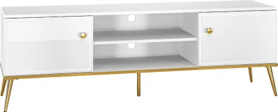 Produktbild von Selsey Darrby - TV-Lowboard Weiß Matt / Hochglanz, goldene Beine, 160 cm