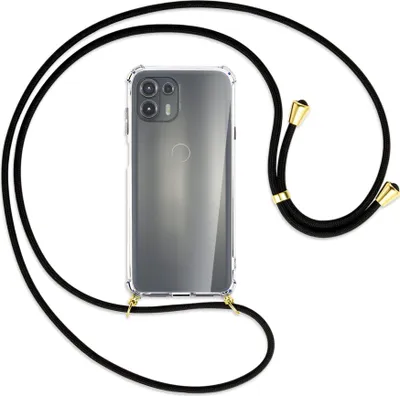 Produktbild von Handykette Backcover-Schutzhülle mit Band (Metall goldfarben) für Motorola Edge 20 Lite (XT2153-1) - schwarz
