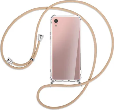 Produktbild von Handykette Backcover-Schutzhülle mit Band (Metall silberfarben) für Sony Xperia XA1 Plus - beige