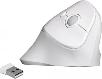 Imagen del producto de Ratón vertical ergonómico, diseño óptico, 6 botones, inalámbrico de 2.4 GHz, para diestros, conexión USB-A, marca Delock, color blanco