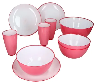 Produktbild von 10tlg Uni bunt ToGo Campinggeschirr Rot Teller Schalen Schüssel Becher