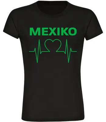 Produktbild von multifanshop Damen T-Shirt - Mexiko - Herzschlag, schwarz, Größe 3XL