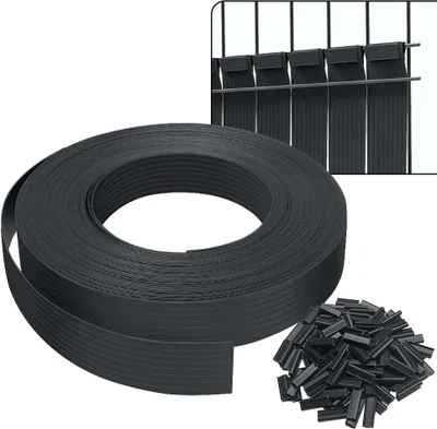Produktbild von VOUNOT® Sichtschutzstreifen für Doppelstabmatten 75m x 4.7cm, PVC Sichtschutz Zaun mit 150 Clips, Schwarz
