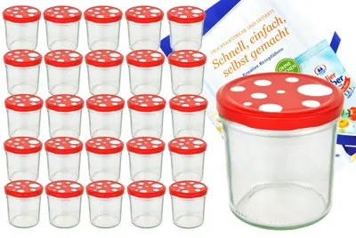 Image de lot de 25 verres renversés 350 ml To 82 Fliegenpilz couvercle rouge blanc à pois incl. livret de recettes Diamant