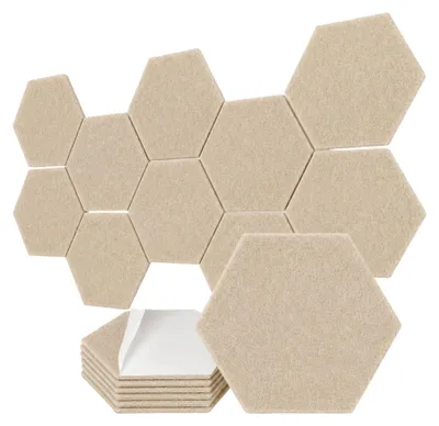 Produktbild von Akustikplatten Filz selbstklebend, 12 Stück Schallschutz Akustikpaneele Hexagon Beige 48 Stück