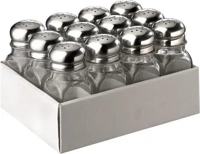 Produktbild von APS 40504 Allzweckstreuer, 12er-Set, je 4 x 4 cm, Höhe 10 cm, Behälter aus Glas, Edelstahl-Deckel, je 13 Löcher