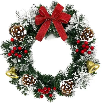 Produktbild von 2 Türkranz Weihnachten, 30cm Weihnachtskranz Haustür, Christmas Decorations Weihnachtsdeko Tür, Künstlicher Weihnachtstürkranz (Weiß+Grün), für Haustür, Wand Innen Weihnachtsdekoration