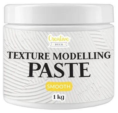 Obrázok produktu pre Creative Deco Hladká štruktúrna pasta 1 kg | Biela jemná hmota na výtvarné projekty a maľovanie akrylovými farbami | Ľahko sa nanáša pomocou špachtle | na 3D efekty a textúry