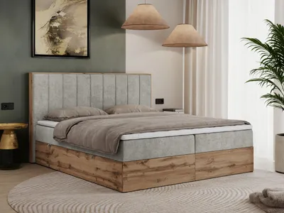 Obrázek produktu pro Kontinentální poste Boxspring s úložným prostorem BELLISSIMO 7-zónovou matrací - 180x200 cm - Multipocket H3 | Světle šedá Strukturovaná látka - Topper T25