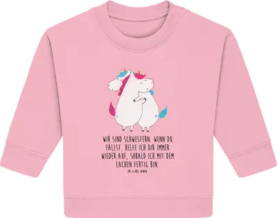 Produktbild von Mr. & Mrs. Panda Organic Baby Pullover Einhörner Umarmen 6. - 12. Monat - Baumwolle Pink - Geschenk, Unicorn, Schwester, Einhorn, Liebe, Schwestern, Bullover