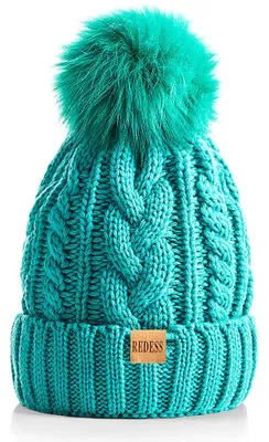 Produktbild von REDESS Damen Winter Bommel Beanie Mütze mit warmem Fleece gefüttert, Dicker Slou