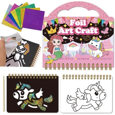 Produktbild von Bastelset Mädchen 2-in-1 Folienspaß & Kratzkunst Prinzessinnen Einhorn DIY Aufkleber Set