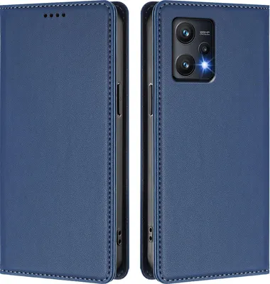 Image de Etui en cuir pour Realme 9 Pro 5G, étui magnétique en cuirPolyuréthaneavec support Bleu foncé