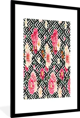 Produktbild von MuchoWow® MuchoWow® Gerahmtes Poster Blumen - Schmetterling - Pastell 60x90 cm - Poster mit zchwarzem Bilderrahmen - Dekoration - Wandposter Wohnzimmer - Hochwertig