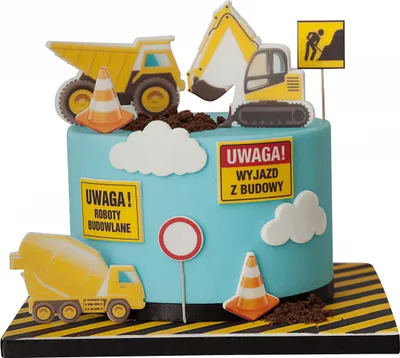Zdjęcie produktu dla Sweetfanaberia | Zestaw dekoracji tortu, zestaw opłatków na tort - 11 elementów, drukowane dekoracje cukiernicze plac budowy 2D