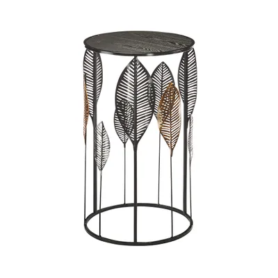 A decorative side table with a leaf motif.