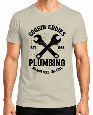 Zdjęcie produktu dla Koszulka męska Cousin Eddies Plumbing No Shitters Plumber Beautiful Weighting, Nature, L