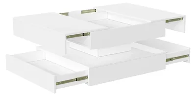 Produktbild von Moderner Couchtisch - Wohnzimmertisch mit LED-Beleuchtung - 78×78×43 cm - 2 Schubladen - Hochglanz MDF - 50 kg Tragkraft - Weiß