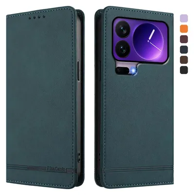 Produktbild von Hülle für Xiaomi 17 Pro, Retro Kunstleder Ständer Klapphülle mit Kartenfächer und Magnetische Grün